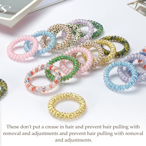 DeaLott Spiral Hair Ties, 20 Pack - Waterproof Hair Accessories for Women Girls in Multi-Color-20pcs-Large for Phone Cord Ponytail Holders Hair Coils Elastics for Girls Kids Teens All Hair Type