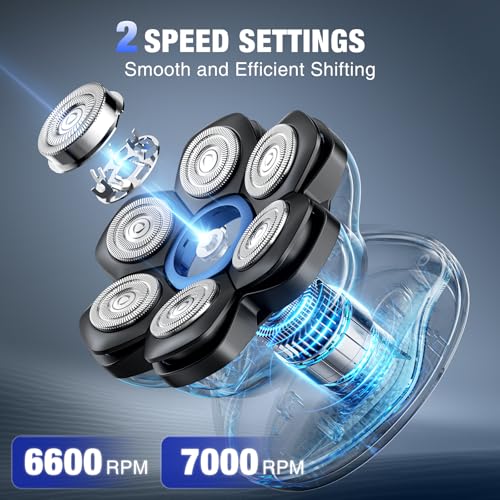 7D Head Shavers for Bald Men - 2026 New Dual Speed Electric Shaver, Bald Head Shaver with Magnetic Shaver Head IPX6 Waterproof Wet/Dry Use Shaving Balding Clipper LED Display Cordless Head Razor Gray