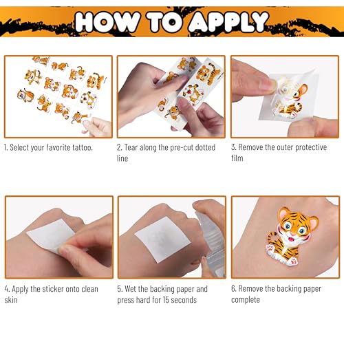 Tiger Temporary Tattoos for Kids - 100PCS Safari Party Pack