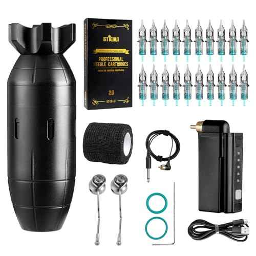 STIGMA Rotary Tattoo Machine Short Pen CNC Carved Coreless Germany Motor with 2 Stroke Cam 0~4mm Tattoo Battery 20pcs Tattoo Cartridge Needles EM146KITP199-7