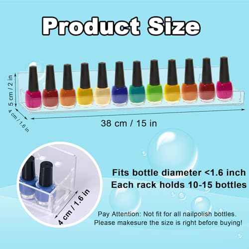 6 Pack Nail Polish Rack, Wall Mounted Organizer Shelf With Removable Anti-slip End Inserts, Clear Acrylic Display Holder for 90 Bottles