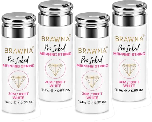 BRAWNA White Eyebrow Mapping Thread 4-Pack, 30 M Each for Precise Microblading