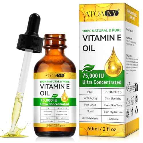 Vitamin E Oil for Skin - 75,000 IU | Vitamin E Oil for Scars, Stretch Marks, Wrinkles, 100% Natural d-Alpha Tocopherol for Face & Hair, Moisturizing Anti-Aging (60 ML)