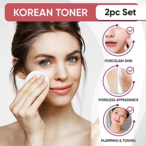 Korean Toner for Face, Wine Tea & Red Ginseng Essence Toner 2pcs Set, Hydrating Toner Korean, Alcohol Free, for Acne, Oily, Combination or Dry Skin, Low pH Balancing & Pore Minimizing Toners for Women