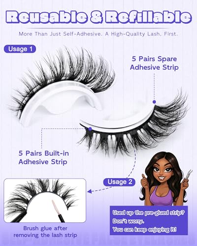 Self Adhesive Eyelashes, No Glue Eyelashes Press On Lashes Half 14mm