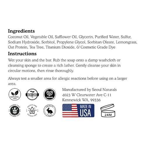 Seoul Naturals Pore Remedy, 10% Sulfur Soap with Lemongrass and Tea Tree Oil, k beauty, 6 oz