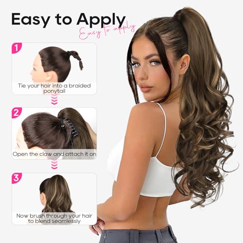 REECHO 24" Claw Clip Ponytail Extension - Curly Wavy Hair