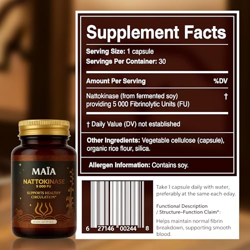 Maia Nattokinase 5000 FU - Arterial Health & Circulation Support, 60 Capsules