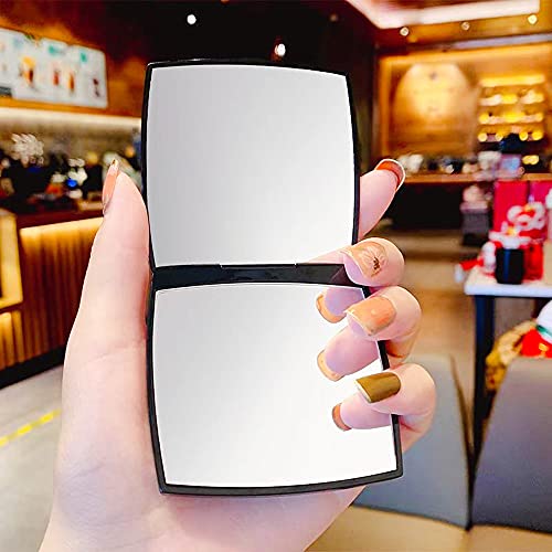 12 Pcs Fashion Compact Cosmetic Mirror, Elegant Compact Purses Makeup Mirror, Small Compact Mirror 2 x 1 Magnification, Square Compact Mirror, Perfect for Purses - Travel, Black