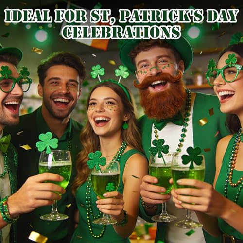 Green Glitter Face Tattoos, 12-Piece St. Patrick's Day Waterproof Stickers