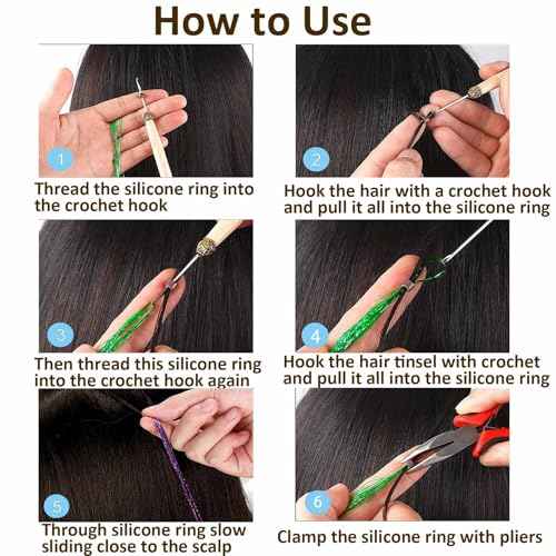 VCAY Hair Extension Tools Kit, 500 Silicone Lined Ring Beads,1 Plier, 1 Threader,1 Crochet Hook,10 Curved Hair Needle,5 Hair Clips,5 Rolls Sewing Threads,100 Rubber Bands with Storage Case