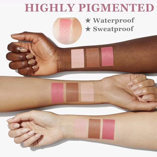 3Pcs Cream Contour Stick Kit with Brush - Blush, Highlight & Bronzer