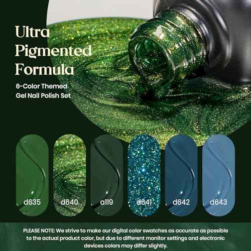 Beetles Green Gel Nail Polish Set - Boundless Forest Dark Green Gel Polish, 6 Colors Soak Off Uv LED Nail Lamp Gel Nail Kit Home DIY Manicure Nail Salon