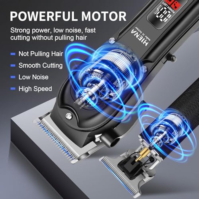 HIENA PRO Cordless Hair Clippers Set with Adjustable Blades & LED Display