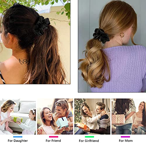 Ivyu Black Silk Satin Scrunchies - Pack of 6, 8 Pieces (2 Free) Hair