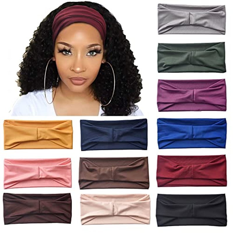 12 Pack Non-Slip Wide Headbands for Women - Soft Elastic Hair Bands