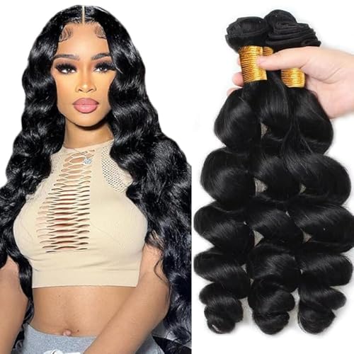 #1B Loose Deep Wave Human Hair Bundles - 34 Inch, 3 Pack