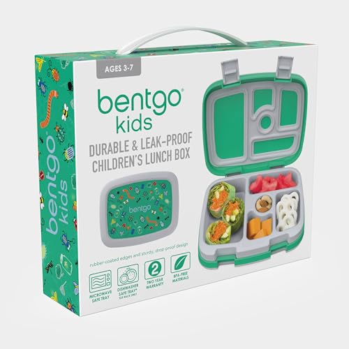 Bentgo Kids Prints Leak-Proof, 5-Compartment Bento-Style Kids Lunch Box - Ideal Portion Sizes for Ages 3-7, Durable, Drop-Proof, Dishwasher Safe, & Made with BPA-Free Materials (Sharks)