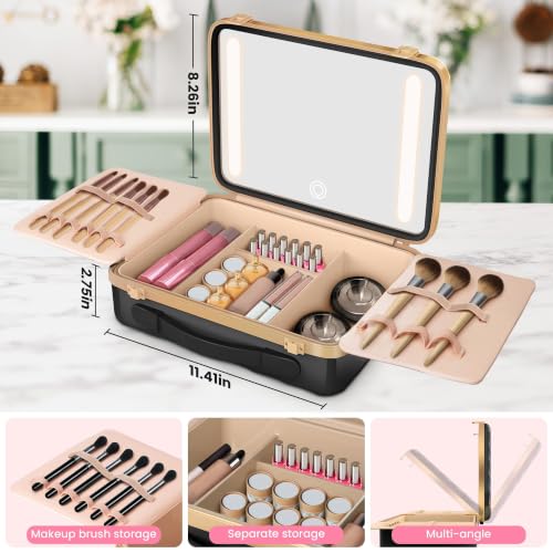 EASYINBEAUTY LED Makeup Travel Case with Mirror - Lightweight Organizer