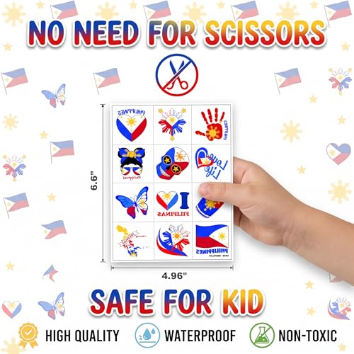 96 PCS Filipino Pride Temporary Tattoos for Kids