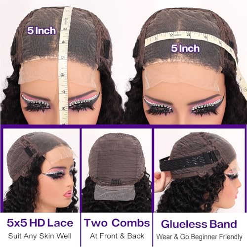 Deep Wave Bob Wig Human Hair 5x5 HD Lace 200 Density 14"