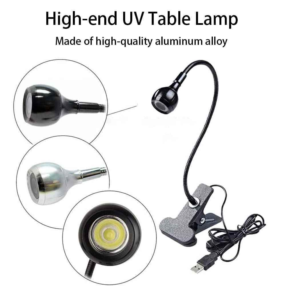 Brokimis Mini UV Lamp for Gel Nails, LED Curing Lamp with Flexible Gooseneck & Clamp 3W Portable Small Manicure UV Light Nail Dryer for Resin Curing Nail Art