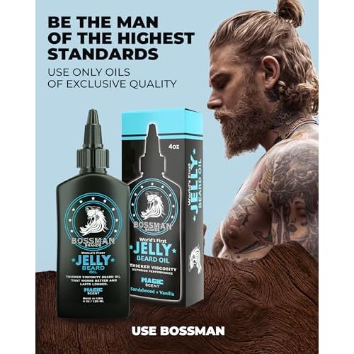 Bossman Jelly Beard Oil for Men & Beard Balm for Men Combo - Softens, Tames Moisturizes & Conditions - Magic Scent - Natural Ingredients & Made in USA