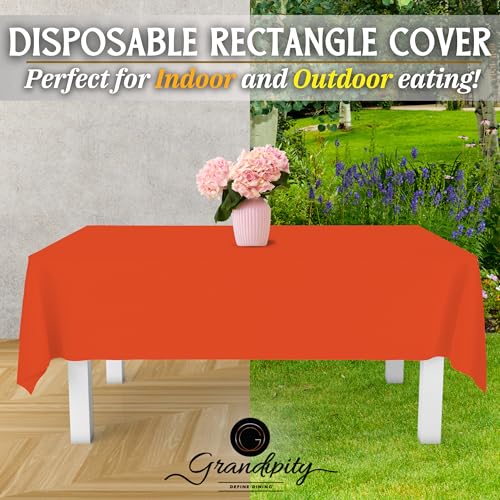 Grandipity Orange 12 Pack Premium Disposable Plastic Tablecloth 54 Inch. x 108 Inch. Decorative Rectangle Table Cover