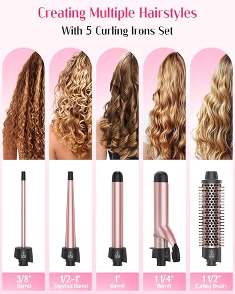 5-in-1 Curling Iron Set with Interchangeable Wands & Brush