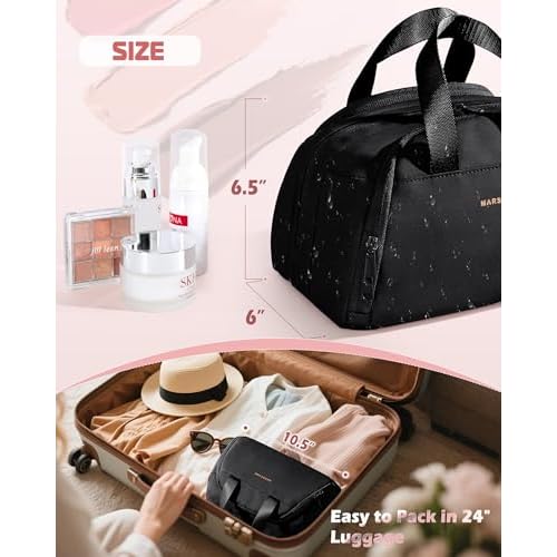 Travel Makeup Bag, Small Size Waterproof Toiletry & Cosmetic Organizer with Leakproof Pockets for Bathroom or Vanity Use for Women, Black