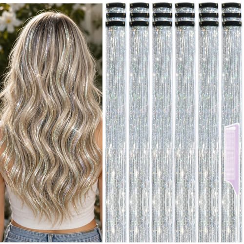 Uikreo Hair Tinsel Clip-In 18 Pcs Silver Pack – Instant Sparkle