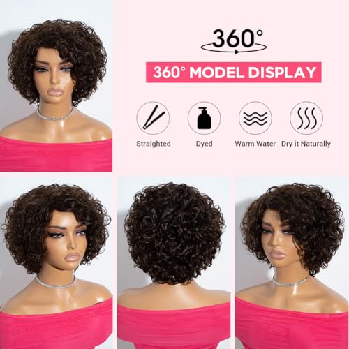 Short Curly Bob Wig for Black Women - 100% Human Hair, Chocolate Brown