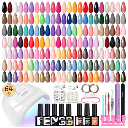 Phoenixy Timeless Classic Gel Nail Polish Kit with UV Light, 45 Colors & Top Coats