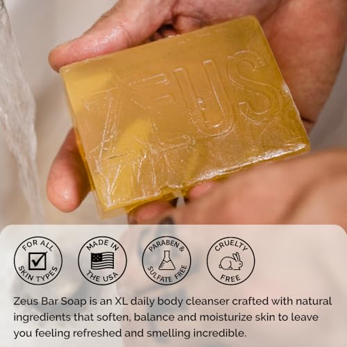 ZEUS Natural Body & Face Bar Soap with Shea Butter & Jojoba Oil, Hydrating & Balancing Cleanser for Men¡¯s Skin Care, Daily Face & Body Wash (Made in USA) Sandalwood