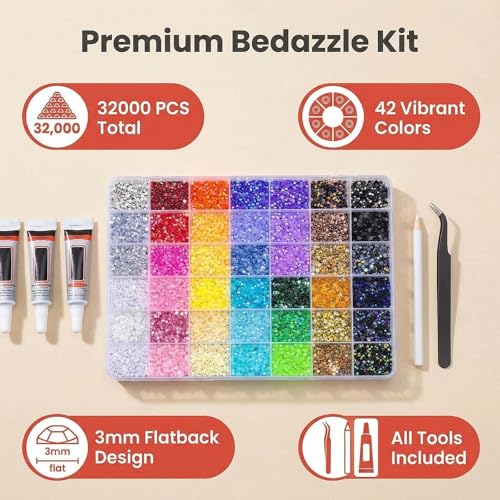 32000Pcs Multicolor Resin Rhinestones Bedazzling Kit for Nail Art Crafts Jewelry