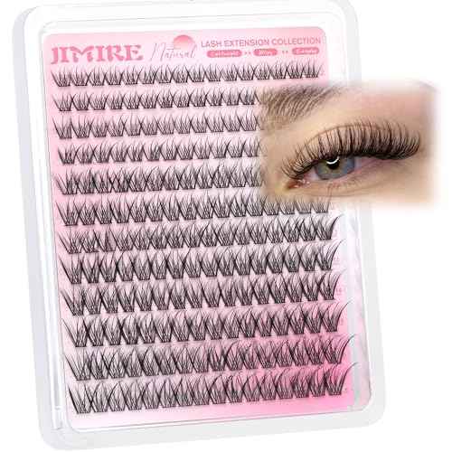 JIMIRE Natural Lash Clusters Wispy Eyelash Clusters 192Pcs C-Curly Cluster Eyelash Extensions 8-16MM Pesta?as Postizas Naturales Lash Extensions Easy to Apply DIY at Home by Self