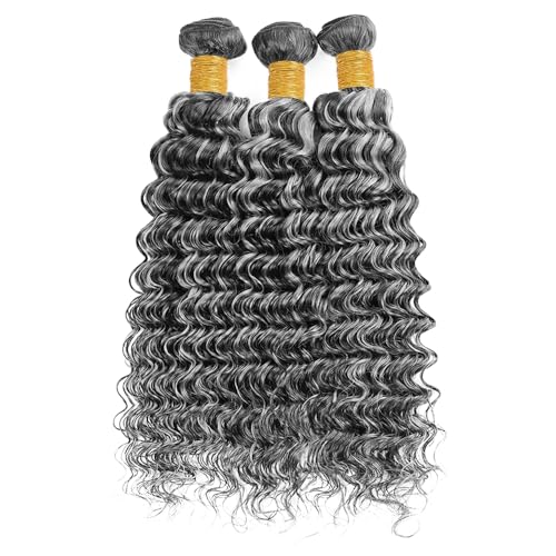 P1Bgrey Bundles Highlight Deep Wave Human Hair Bundle Grey Weave Two