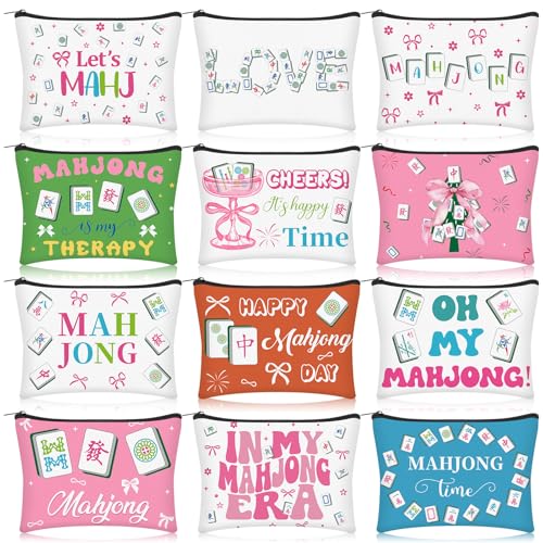 12 Pcs Mahjong Makeup Bags Set with Zipper - Travel Toiletry & Cosmetic Organizer for Women