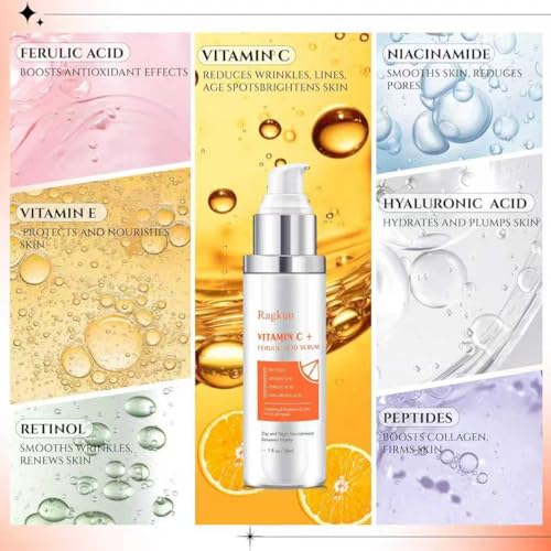 Retinol Cream for Face, Collagen Neck Creams for Tightening and Firming, Anti Aging Day & Night Facial Moisturizer + Super Vitamin C 20% Serum for Women, Dark Spot Remover for Face