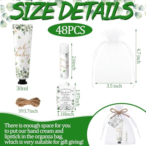 48 Sets 192 Pcs Baby Shower Gifts for Guests Sage Green Oh Baby Shower Games Prizes Greenery Eucalyptus Party Gifts Bulk 48 Hand Cream and 48 Lip Balm Bridal Wedding Party Favors Travel Size
