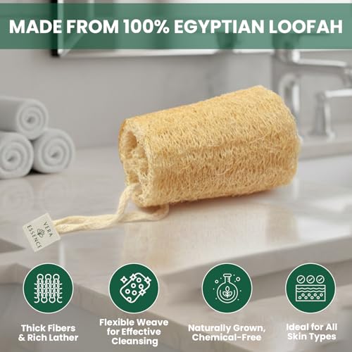 Natural Egyptian Loofah Exfoliating Body Scrubber (Pack of 4) - Organic Bath Luffa Sponge for Deep Clean Skin Care - Eco-Friendly Shower Loofah for Women and Men - Face, Back & Body Spa Exfoliator