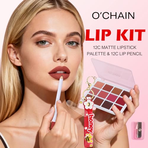 O'CHAIN 12 Colors Matte Lipstick Palette with Lip Liners Set