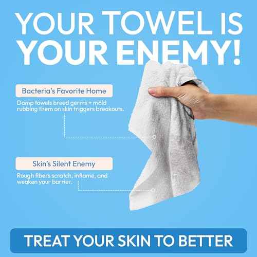 FOMIN Cleansing Facial Towel 50 Count - Disposable Face Towelette XL - Biodegradable, Ultra-soft, Plant Based & Tear-Resistant Face Cloths - Towels for Makeup Remover & Reduce Acne for Clearer Skin