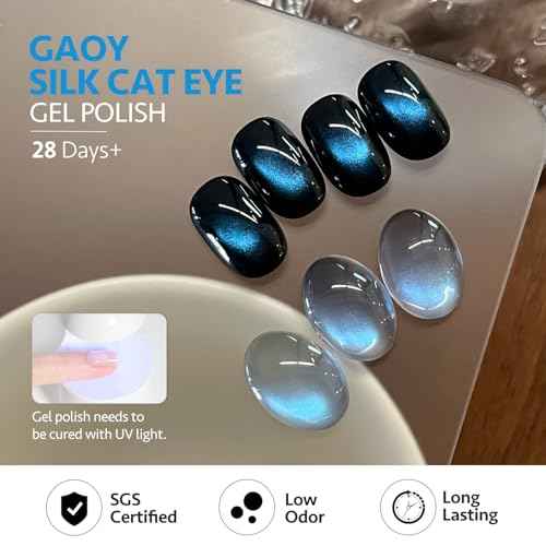 GAOY Blue Glassy Cat Eye Gel Nail Polish, 16ml Holographic Glitter Jelly Nail Polish with Magnet, Reflective Translucent UV Gel for Manicure Art DIY, 3331 Azure Aurora