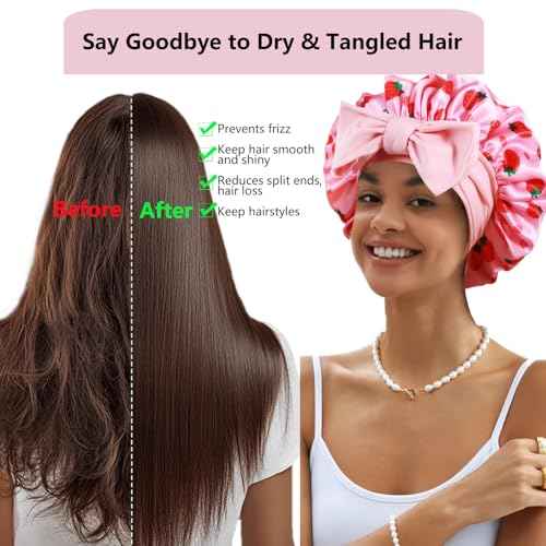 1+3 Large Satin Bonnets with Scrunchies for Women, Double Layer Hair Bonnet Tie Bonnet for Sleeping Braids Curly Hair