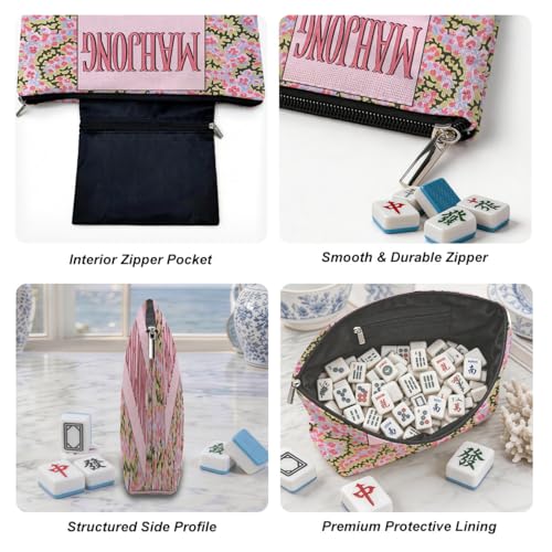 American Mahjong Tile Bag with Zipper - Floral Canvas