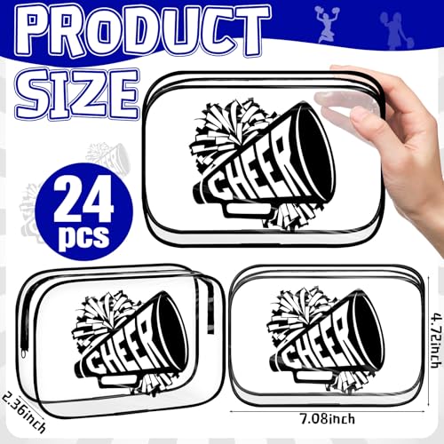 Kacctyen 24 Pcs Cheer Team Gifts Cheer Makeup Bag Bulk for Team Sport Gifts PVC Clear Cosmetic Bag Cheerleader Makeup Case Toiletry Zipper Pouch for Sport Cheerleading, 7x4.7x2.4''(Black)