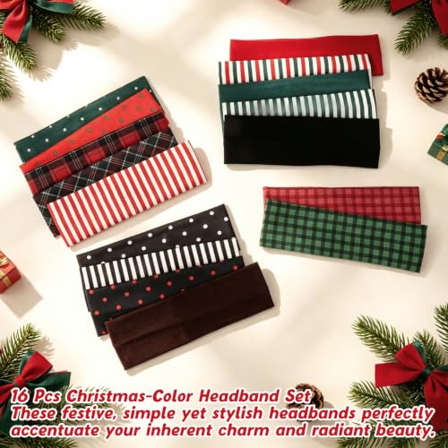 Non-Slip Christmas Headbands for Women - 16 Pack Holiday Hair Accessories