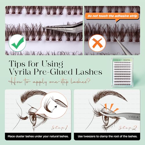 Brown Self-Adhesive Lash Cluster Kit, Pre-Glued Clusters with Tweezers, Pop-On Faux Eyelashes, 3D Thin Band D Curl Natural Look Lahses, Easy to Apply, Reusable Eyelash Extensions (Soul-Brown)