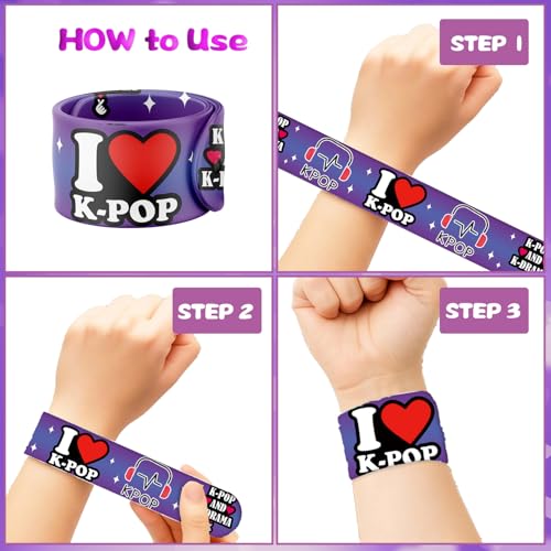 K-pop Party Favors Set - 74 Pcs Tattoos & Slap Bracelets